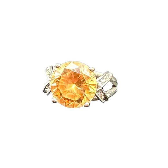 Sterling silver 925 round Citrine CZ flanked by small czs size 7 - Picture 10 of 12